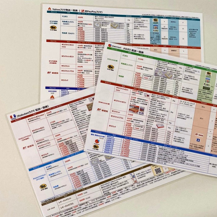 配送一覧表☆メルカリ＆ラクマ&Yahooフリマ（印刷商品／ラミネート