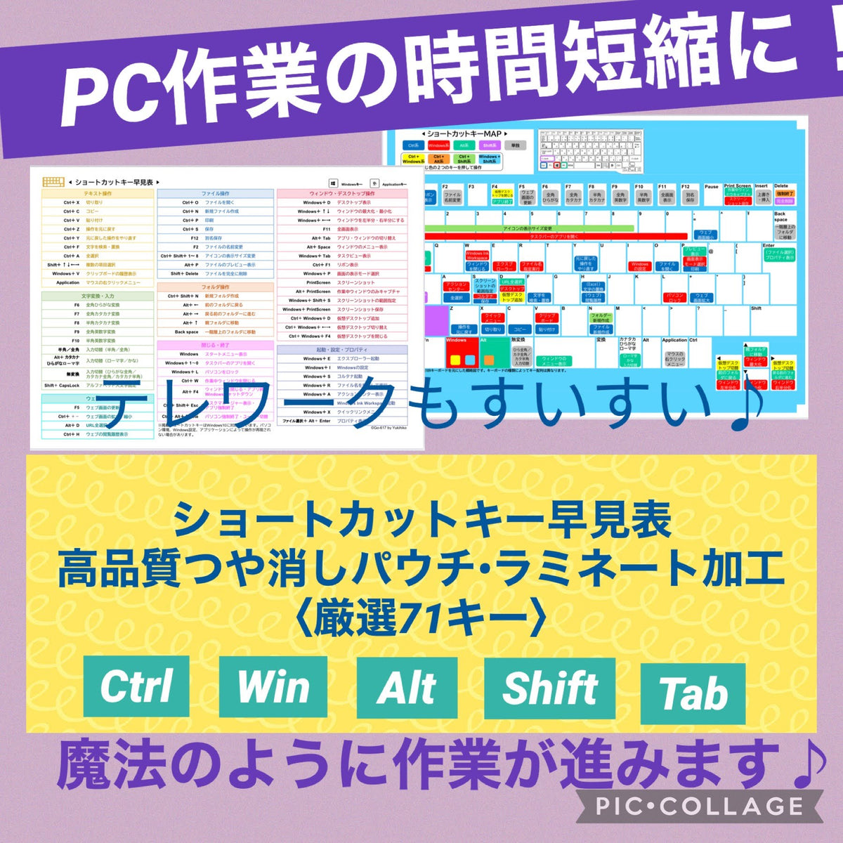 【紙の一覧表がほしかった！】Windows用ショートカットキー早見表 厳選71キー＜高品質つや消しパウチ・ラミネート加工＞ –  べんりな一覧表ショップ・コレヤコノ